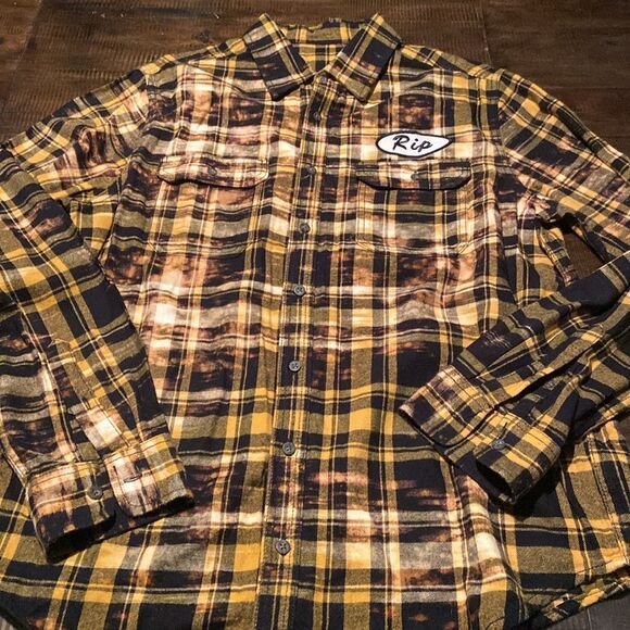 RIP Yellowstone yellow and black plaid shirt bleached XLT - Picture 4 of 6